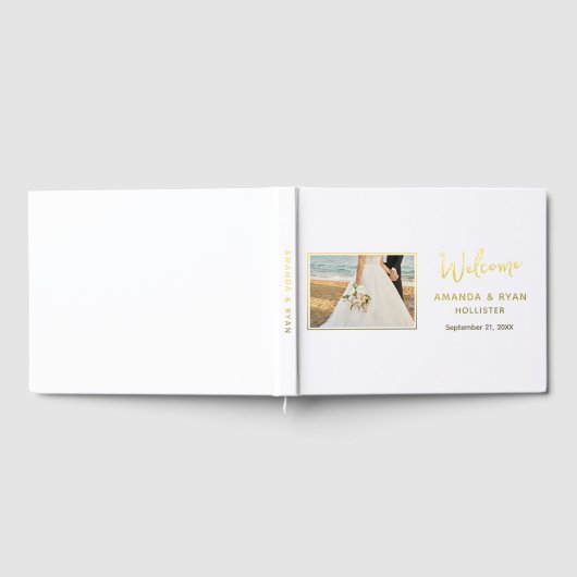 Elegante trouwfoto Gold Foil Welkom Gastenboek (Volledig)