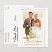 Elegante trouwfoto gouden lijst bedankt briefkaart (Voorkant / Achterkant)