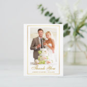 Elegante trouwfoto gouden lijst bedankt briefkaart (Staand voorkant)
