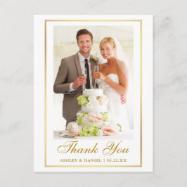 Elegante trouwfoto gouden lijst bedankt briefkaart
