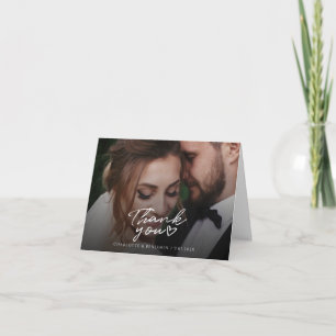 Elegante trouwfoto handgeschreven bedankje bedankkaart