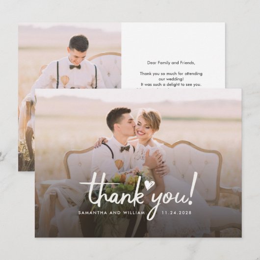Elegante trouwfoto handgeschreven bedankkaart (Voorkant / Achterkant)