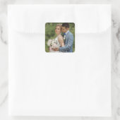 Elegante trouwfoto Liefde & Bedankt Vierkante Sticker (Tas)