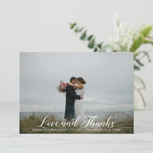 Elegante trouwfoto Liefde & Bedankt Wit Script (Staand voorkant)