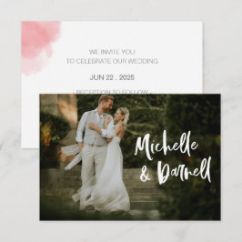 Elegante trouwfoto met liefdeshart script bedankkaart