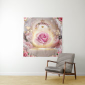 Elegante trouwfoto met roze roos #1 wandkleed (In situ)