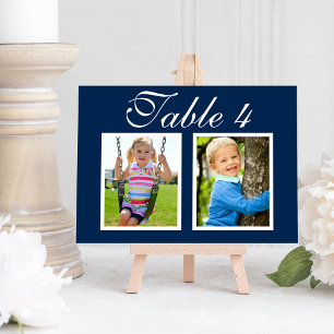 Elegante Trouwfoto Navy Blue Tafelnummer