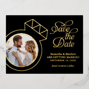 Elegante trouwfoto om de datum te bewaren  folie uitnodiging briefkaart