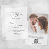 Elegante Trouwfoto QR Code Maaltijd Modern Zwart RSVP Kaartje