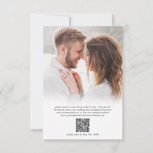Elegante trouwfoto QR-code Modern Minimal Black RSVP Kaartje (Achterkant)