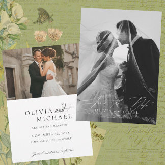 Elegante Trouwfoto Save The Date in Modern Lettert Kaart