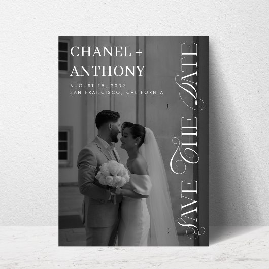 Elegante trouwfoto zwart-wit save the date