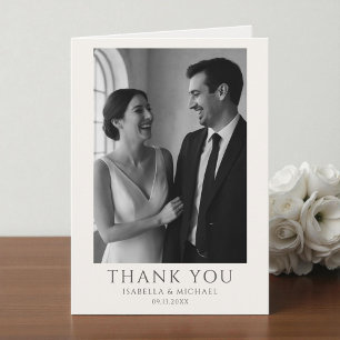 Elegante trouwfotokaart met bericht Bedankt