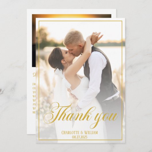 Elegante trouwfoto's Gold Script Bedankkaart (Voorkant / Achterkant)