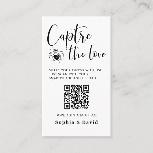Elegante trouwfoto's leggen de liefde QR-code vast Informatiekaartje (Voorkant)