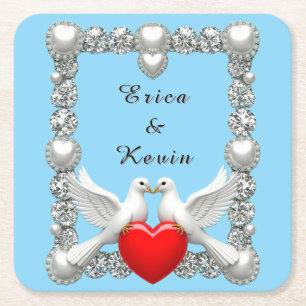 Elegante Trouwframe met Witte Duiven Kartonnen Onderzetters