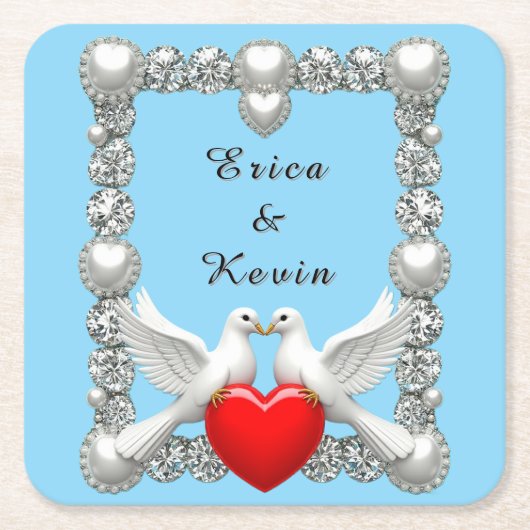 Elegante Trouwframe met Witte Duiven Kartonnen Onderzetters (Voorkant)