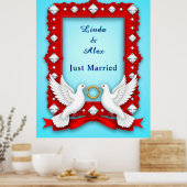 Elegante Trouwframe met Witte Duiven Poster (Keuken)