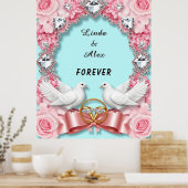 Elegante Trouwframe met Witte Duiven Poster (Keuken)