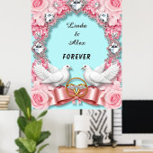 Elegante Trouwframe met Witte Duiven Poster (Thuiskantoor)