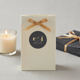 Elegante trouwinitiëlen Mat Zwart Goud ID1312 Ronde Sticker