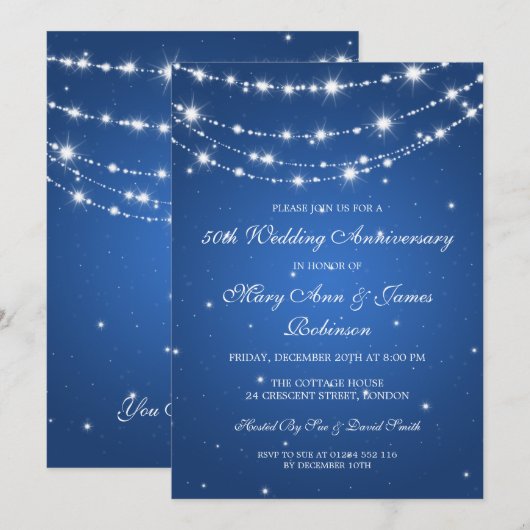 Elegante trouwjubileum glinsterende keten blauw kaart (Voorkant / Achterkant)