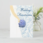 Elegante Trouwjurk Blauwe Bruiloft Uitnodiging (Staand voorkant)