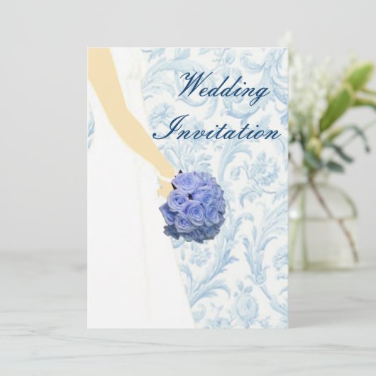 Elegante Trouwjurk Blauwe Bruiloft Uitnodiging (Staand voorkant)