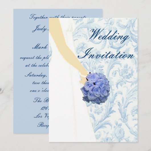 Elegante Trouwjurk Blauwe Bruiloft Uitnodiging (Voorkant / Achterkant)