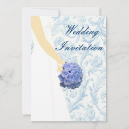 Elegante Trouwjurk Blauwe Bruiloft Uitnodiging