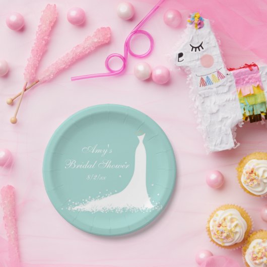 Elegante trouwjurk, bruidsfeest, op maat gemaakt papieren bordje (Feest)