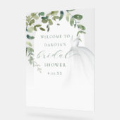 Elegante trouwjurk bruidsfeest welkom acryl bord (Hoek)