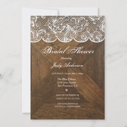 Elegante trouwjurk en kant op schuur hout kaart (Achterkant)