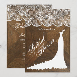 Elegante trouwjurk en kant op schuur hout kaart