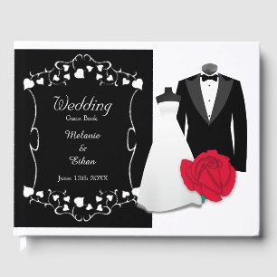 Elegante trouwjurk en smoking bruiloft gastenboek