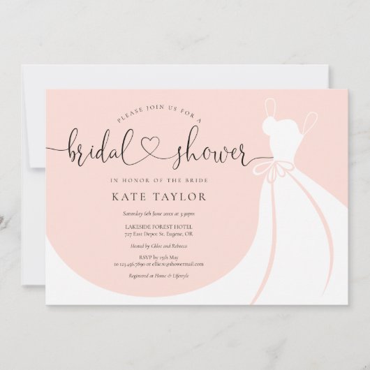 Elegante trouwjurk roze bruidsfeest kaart (Voorkant)