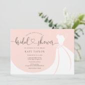 Elegante trouwjurk roze bruidsfeest kaart (Staand voorkant)