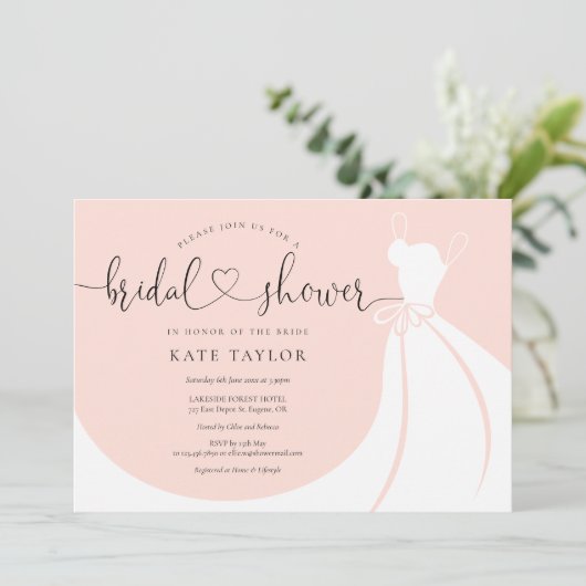 Elegante trouwjurk roze bruidsfeest kaart (Staand voorkant)