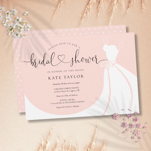 Elegante trouwjurk roze bruidsfeest kaart