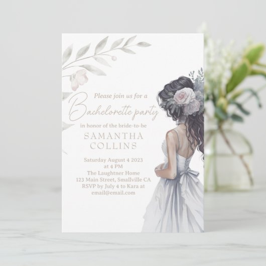 Elegante Trouwjurk Waterverf Bachelorette Party Kaart (Staand voorkant)