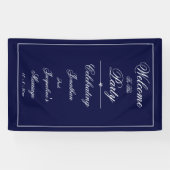 Elegante Trouwkaart Aangepaste Namen Navy Blauwe W Spandoek (Horizontaal)