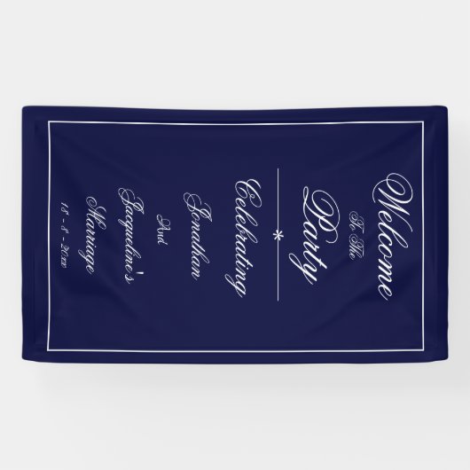 Elegante Trouwkaart Aangepaste Namen Navy Blauwe W Spandoek (Horizontaal)