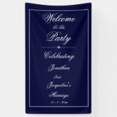 Elegante Trouwkaart Aangepaste Namen Navyblauw Wel Spandoek (Verticaal)