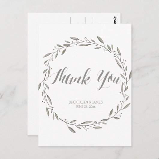 Elegante trouwkaart bedankkaartjes grijze krans briefkaart (Voorkant / Achterkant)