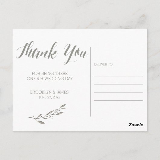 Elegante trouwkaart bedankkaartjes grijze krans briefkaart (Achterkant)