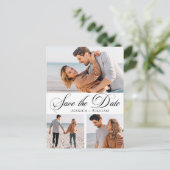 Elegante Trouwkaart Bewaar de Datum 3 Foto Briefkaart (Staand voorkant)