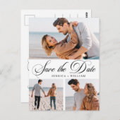 Elegante Trouwkaart Bewaar de Datum 3 Foto Briefkaart (Voorkant / Achterkant)