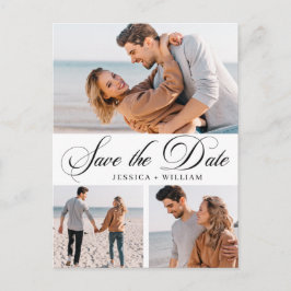 Elegante Trouwkaart Bewaar de Datum 3 Foto Briefkaart