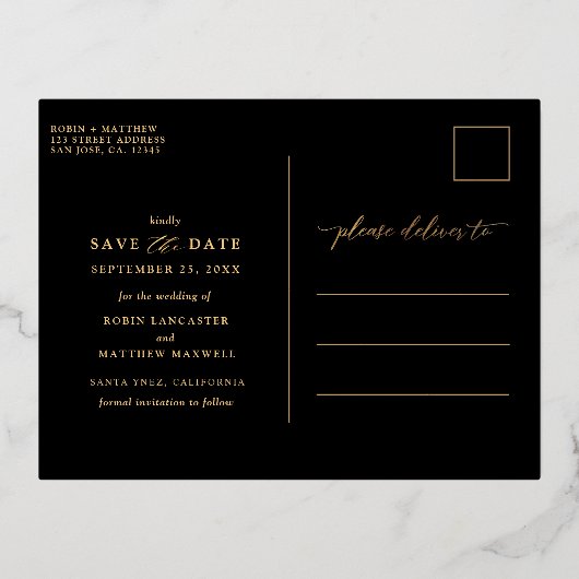 Elegante Trouwkaart - Black en Echt Goud Folie Uitnodiging Briefkaart (Achterkant)