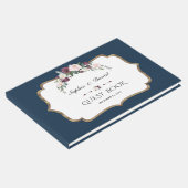 Elegante Trouwkaart Burgundy Roze Wit Bloemen Goud Gastenboek (Hoek)